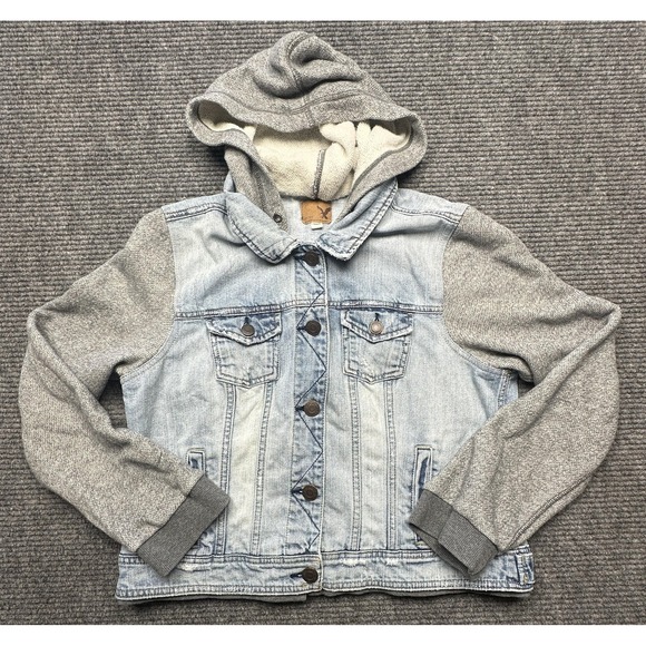 American Eagle Outfitters Jackets & Blazers - American Eagle Outfitters Jacket Womens XL Blue Denim Hooded Knit Sleeves Sherpa